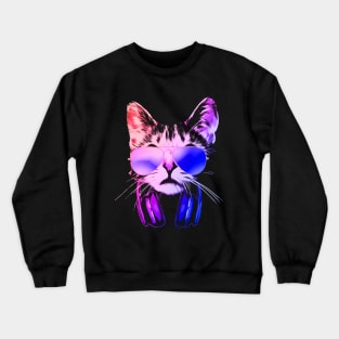 Neon Cat DJ With Headphones Crewneck Sweatshirt